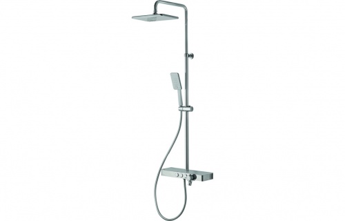 Vema Thermostatic Shower Column W/Fixed Head, Riser, Shelf & Foot Wash - White/Chrome