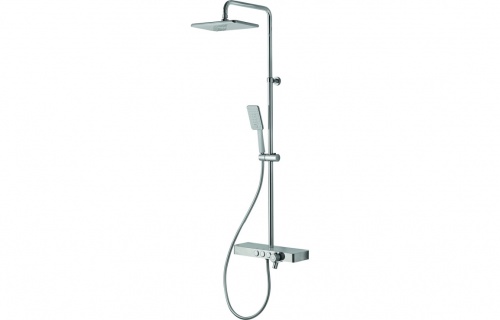 Vema Thermostatic Shower Column W/Fixed Head, Riser, Shelf & Foot Wash - White/Chrome