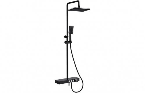 Vema Thermostatic Shower Column W/Fixed Head, Riser, Shelf & Foot Wash - Black