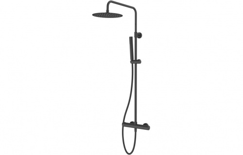 Vema Thermostatic Shower Column W/Fixed Head & Riser - Matt Black