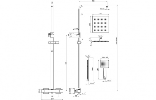 Cam Thermostatic Bar Mixer w/Riser & Overhead Kit