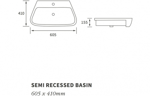 Grand 605X410Mm 1Th Semi Recessed Basin