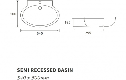 Nimble 540X500Mm 1Th Semi Recessed Basin
