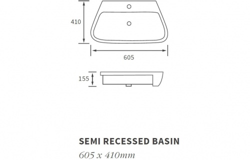 Melody 605X410Mm 1Th Semi Recessed Basin