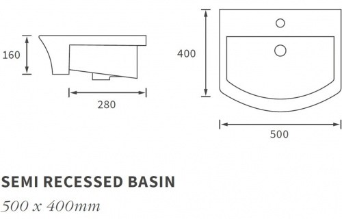 Drip 500X400Mm 1Th Semi Recessed Basin