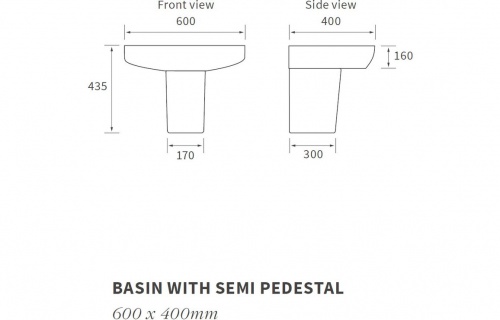 Melody 600X400Mm 1Th Basin & Semi Pedestal