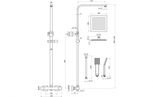 Square Thermostatic Bar Mixer w/Riser Kit - Matt Black