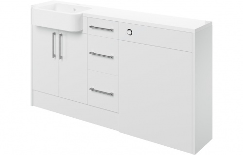 Albia 1542mm Basin  WC & 3 Drawer Unit Pack (LH) - White Gloss