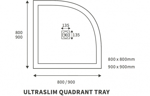 25mm Ultra-Slim 800mm x 800mm Quadrant Tray & Waste