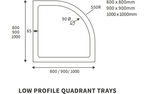 40mm Low Profile 800x800mm Quadrant Tray & Waste