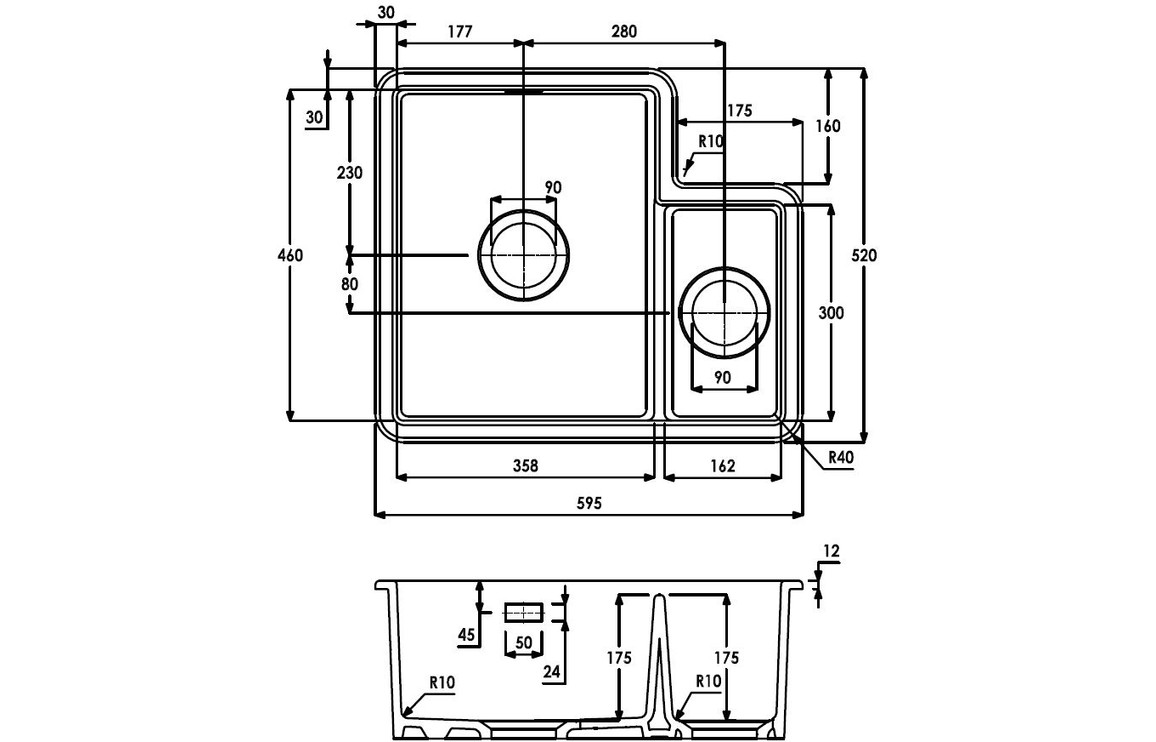 Abode Sandon 1.5B Ceramic Undermount/Inset Sink - White
